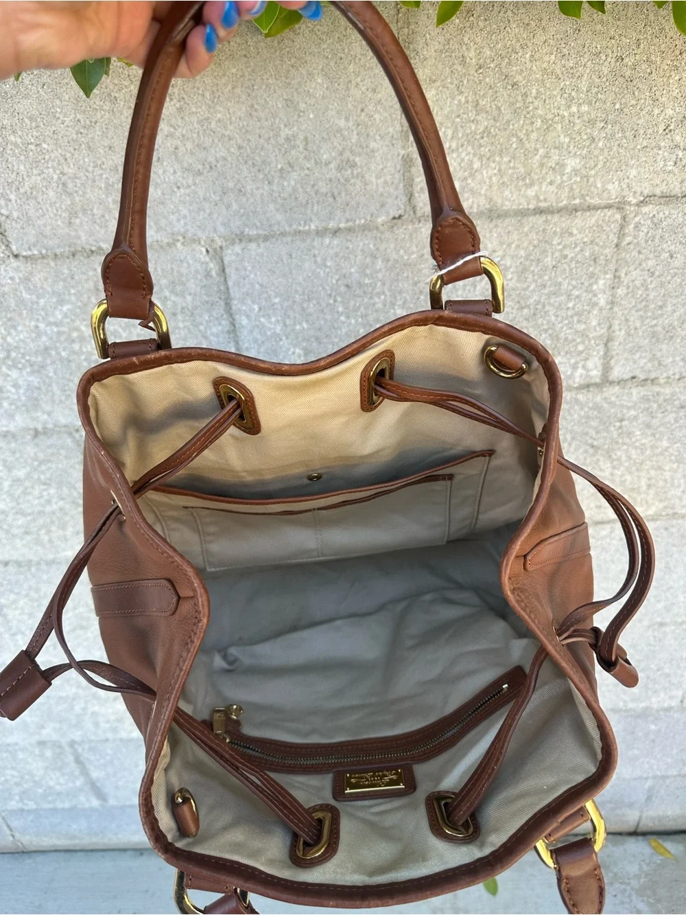Vintage Ralph Lauren LXVII Brown Leather Tote SATCHEL COGNAC CREST WORK Bag